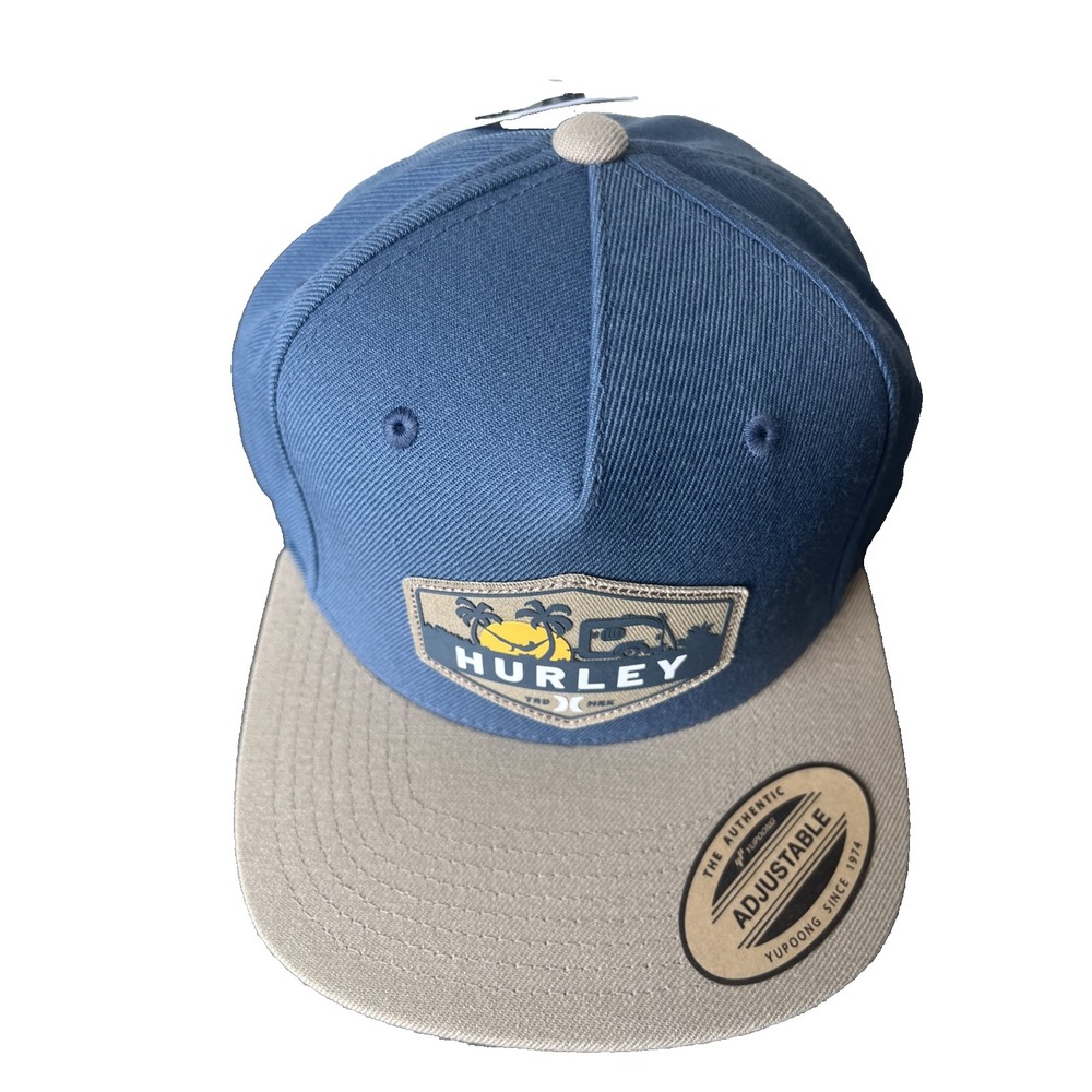 Hurley Beachside Trucker Snap Back Cap Hat Blue Beige One Size NWT